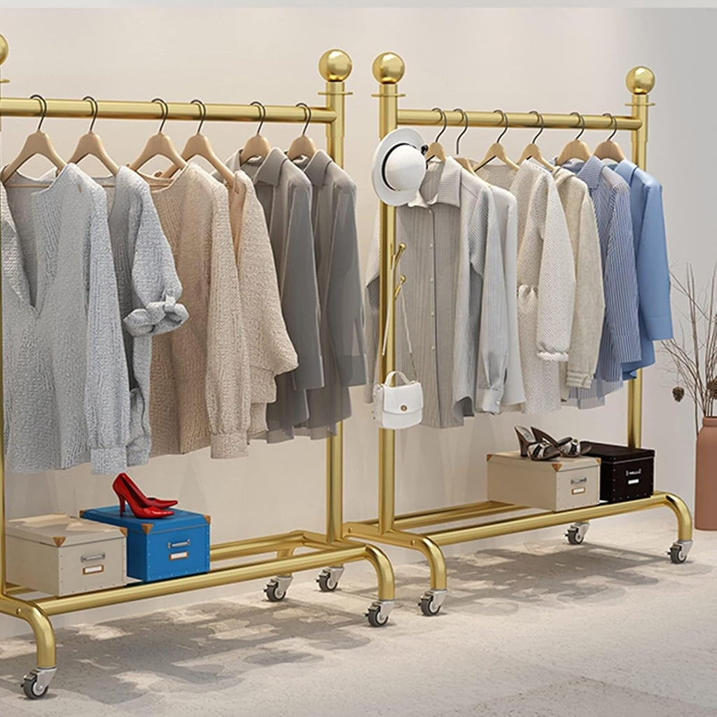 Rolling Garment Rack with Shelf and Wheels, Metal Clothing Stand for Bedroom, Living Room, Retail Use, Storage Organizer(100X40X155Cm)