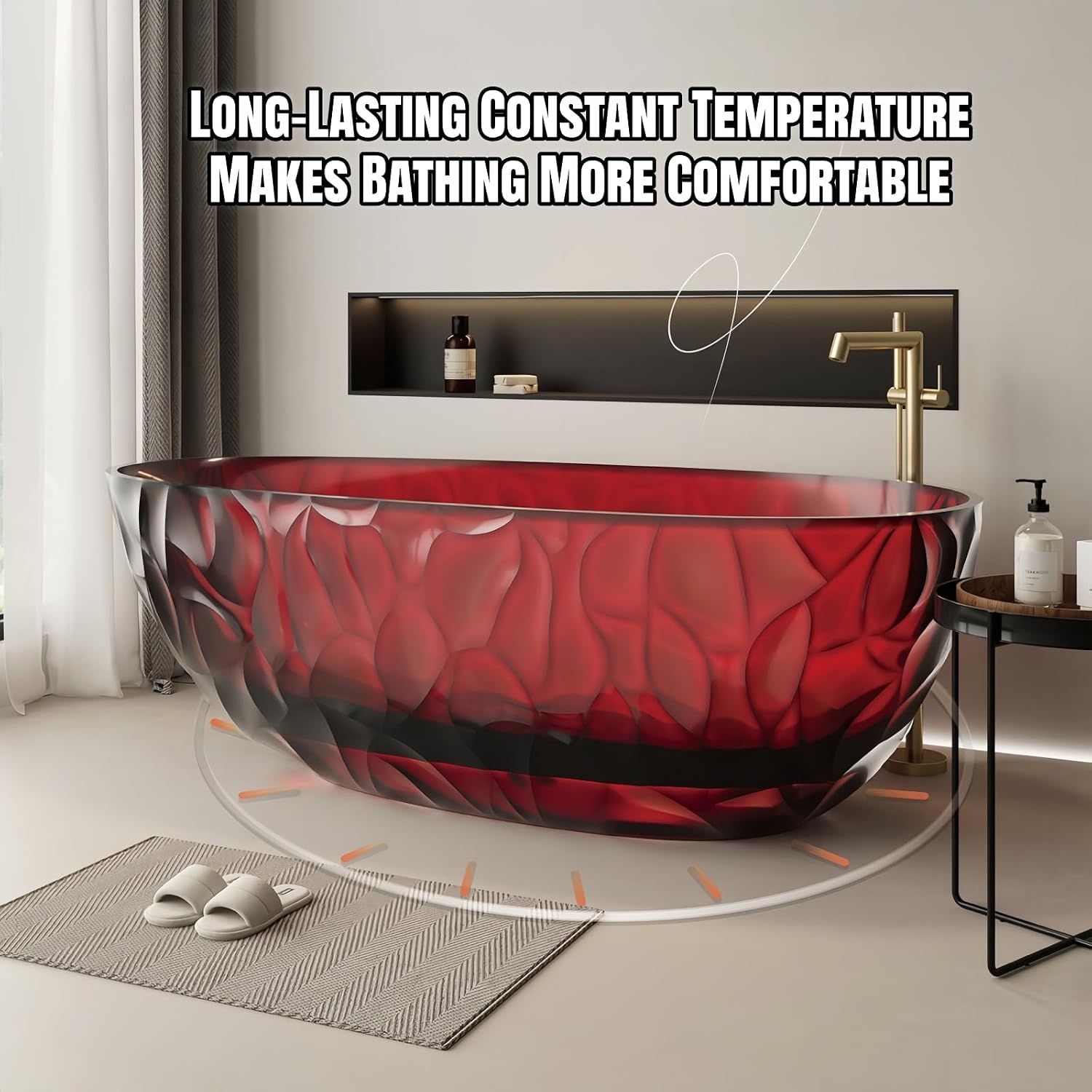 67' Edeyeu Clear Freestanding Bathtub – Designer Solid Surface Bathtub With Ripple Texture, Extra Deep Soaking Tub, Ergonomic Stand Alone Tub For Modern Luxury Bathrooms B