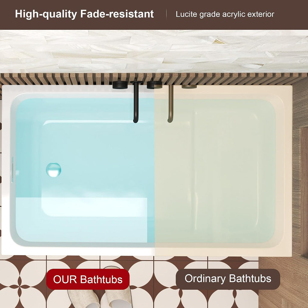 47' Acrylic Freestanding Bathtubs, Square Shaped Japanese Soaking Tub with Seat Design, Stand Alone Tubs W/Pop-UP Chrome Drain, Slotted Overflow, cUPC Certified (With Seat)