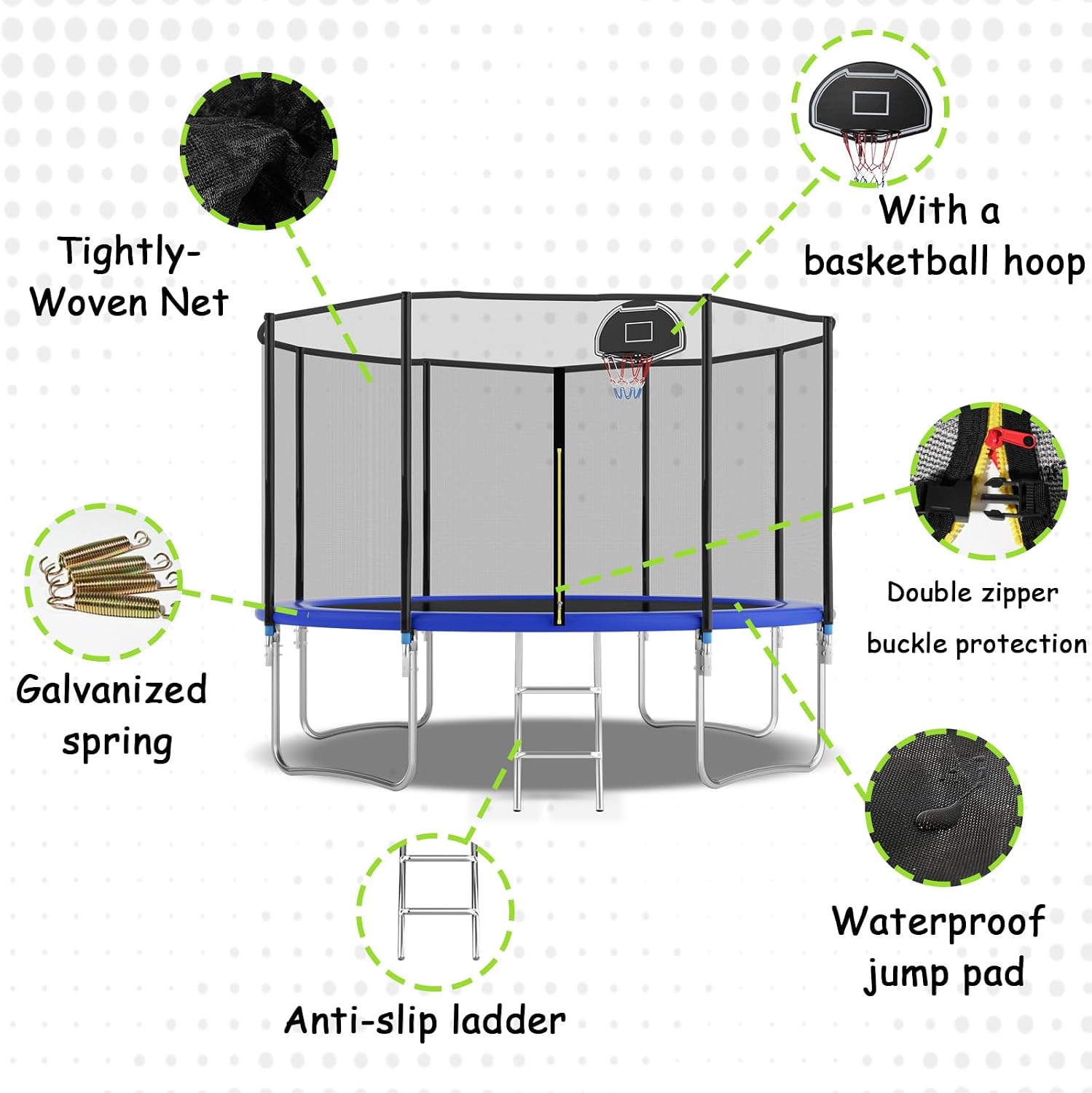 Tranpoline 10FT 12FT 14FT 16FT Tranpoline for Kids with Safety Enclosure Net Recreational Tranpoline for Adults ASTM Approval Backyard Outdoor Tranpoline with Basketball Hoop