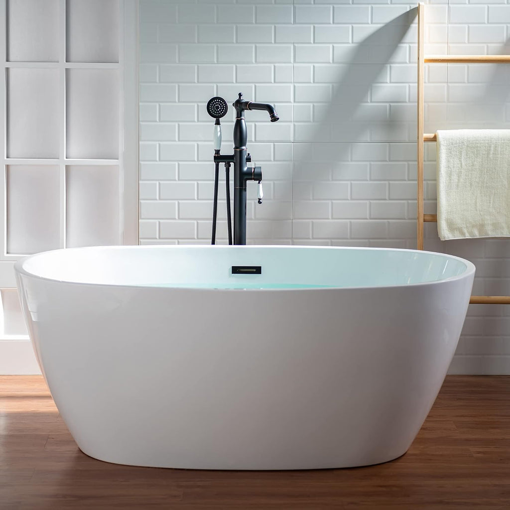 WOODBRIDGE Contemporary Single Handle Floor Mount Freestanding Tub Filler Faucet with Hand Shower in Oil Rubbed Bronze Finish
