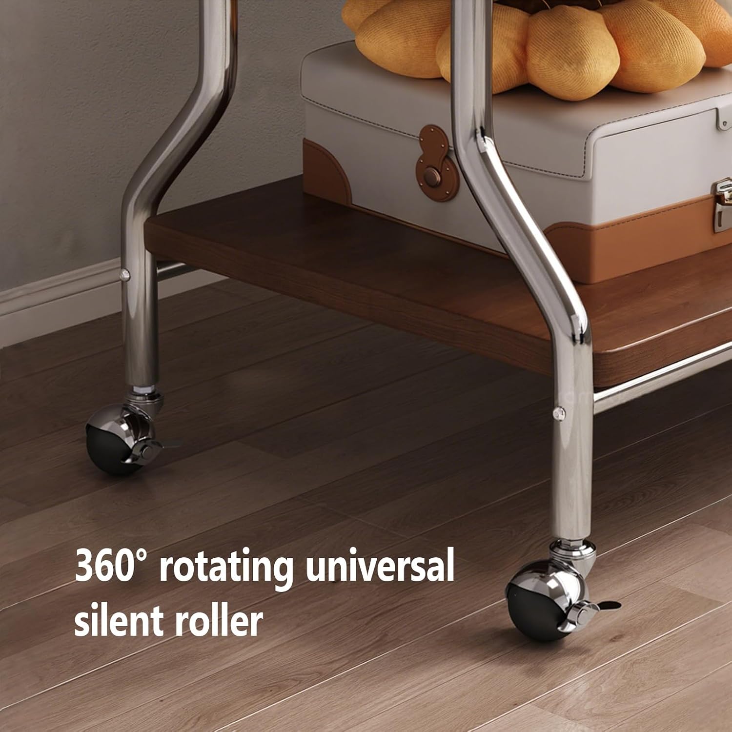 Clothes Rack With Wheels,Portable Rolling Garment Rack For Hanging Clothes,2-layer Shelf,Combination Of Stainless Steel And Solid Wood,Suitable For Entrance,Bedroom,Clothing Store(Black)