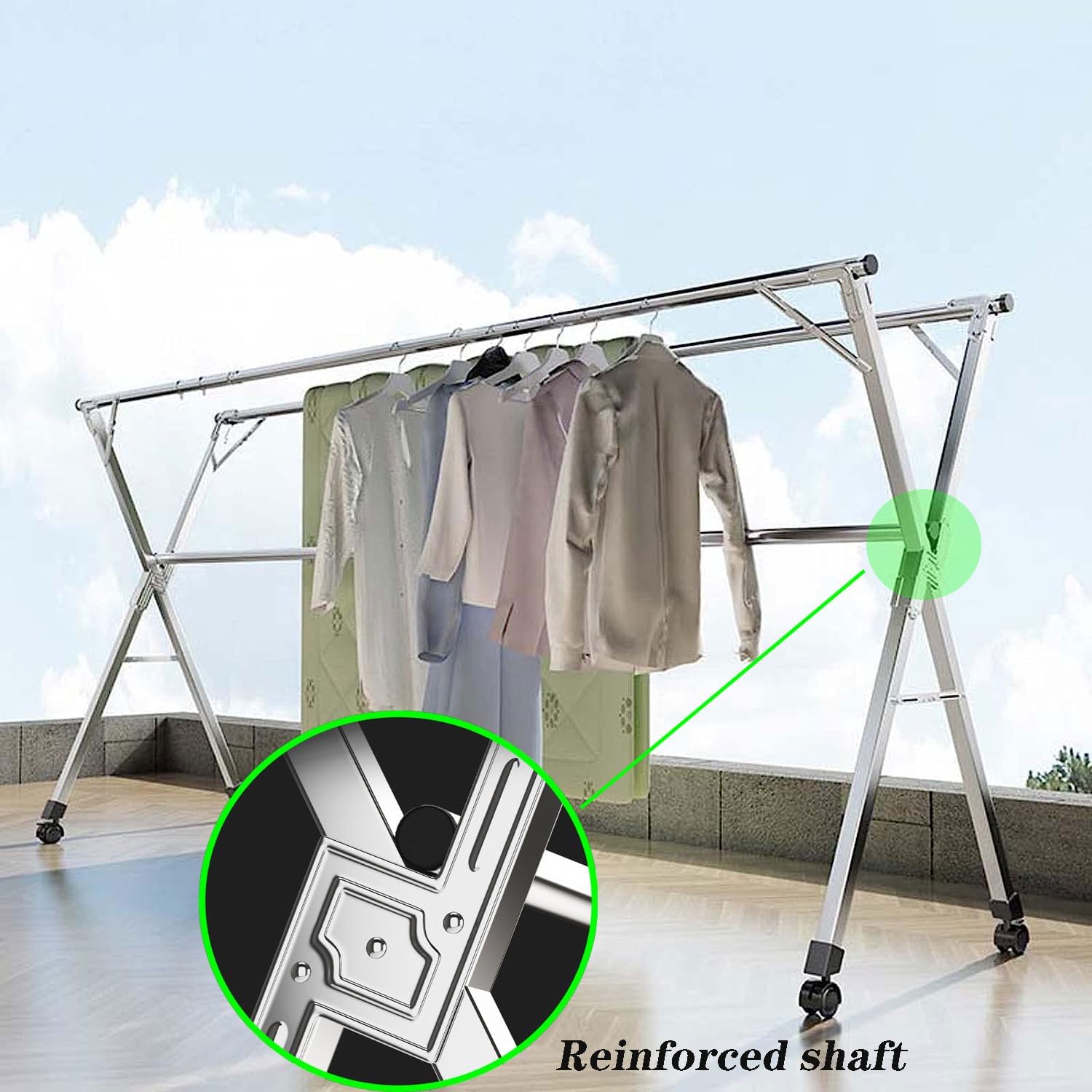 Clothes Drying Racks for Laundry Outdoor, Garment Racks for Hanging Clothes with Shelves, Laundry Stand Organizer Free-Standing Laundry Stand (150cm/60 in)