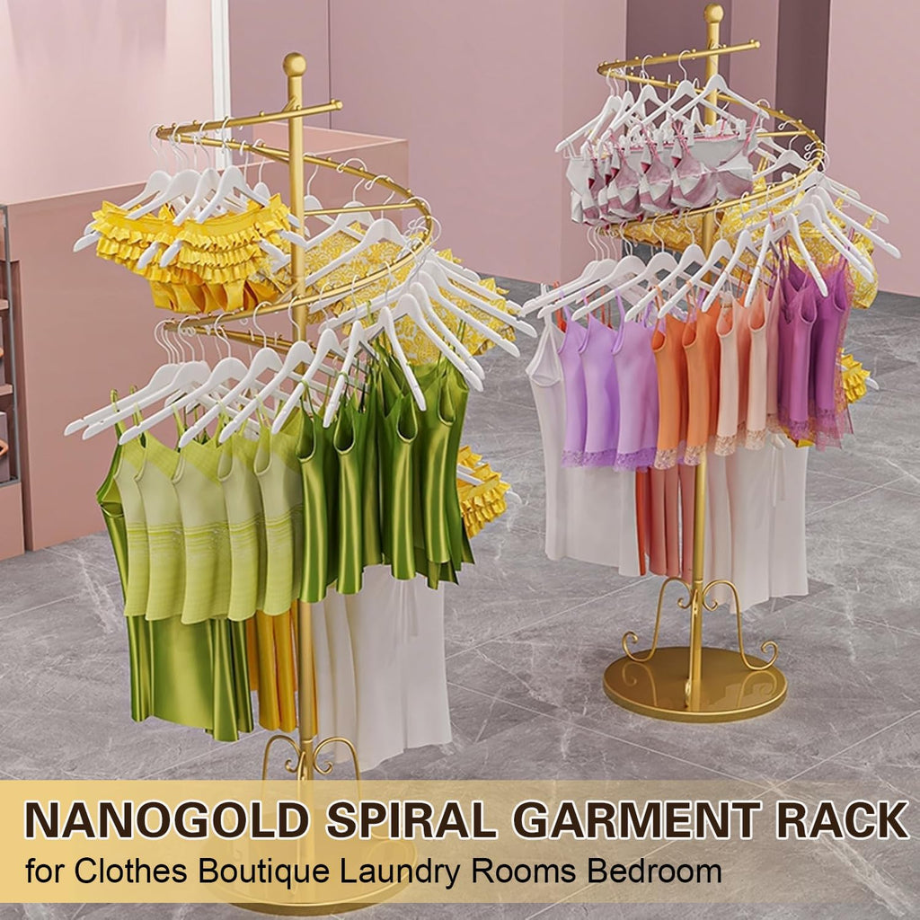 ( Floor Standing Spiral Garment Rack, Gold Round Retail Underwear Display Stand, 63' H Nanogold Portable Hanging Rack, for Mall Socks Shorts Storage Rack,Gold (Gold))