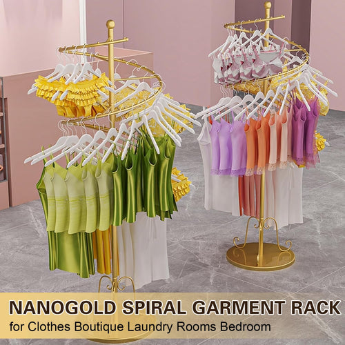 ( Floor Standing Spiral Garment Rack, Gold Round Retail Underwear Display Stand, 63' H Nanogold Portable Hanging Rack, for Mall Socks Shorts Storage Rack,Gold (Gold))