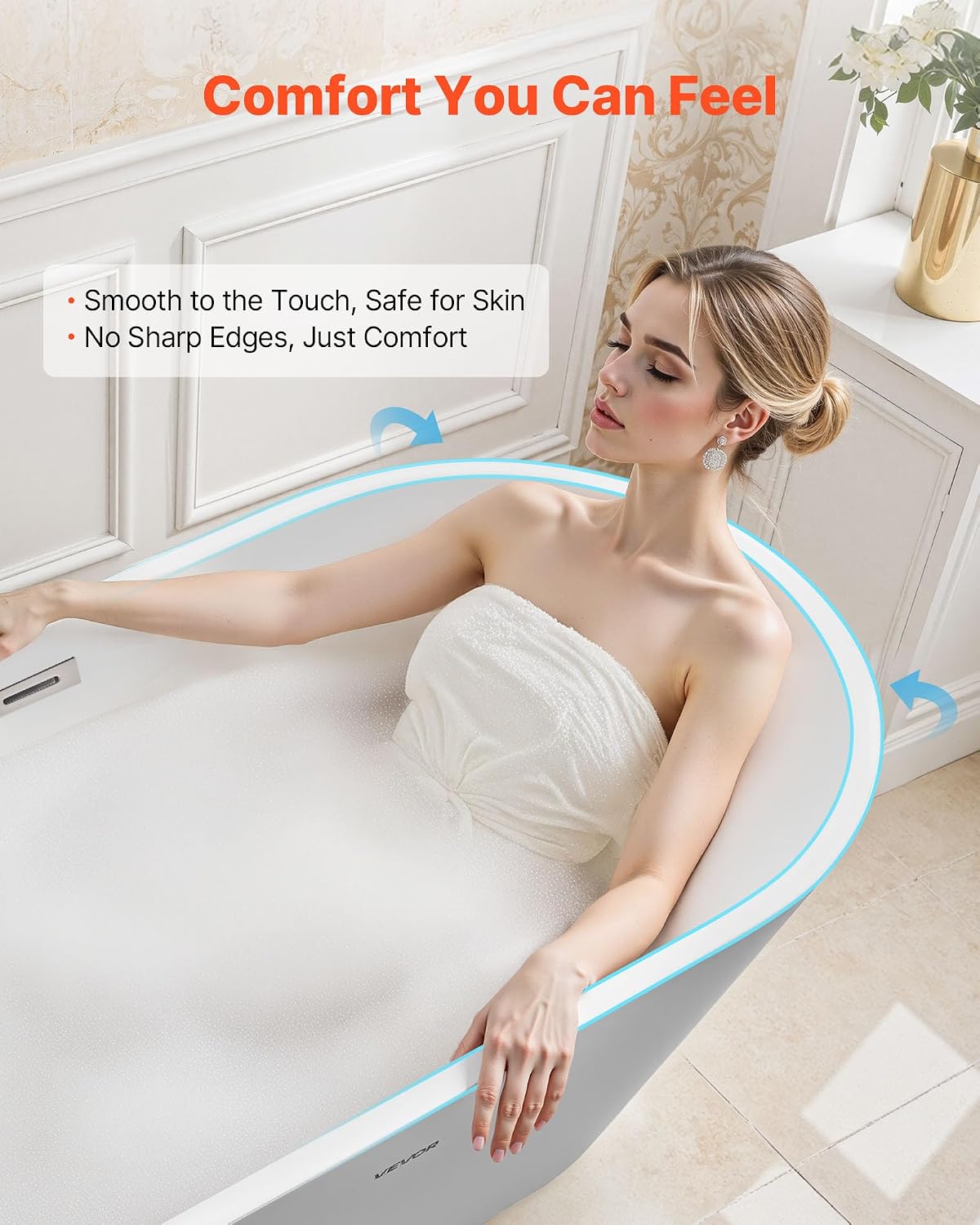 VEVOR Acrylic Freestanding Bathtub, 59 Inch Contemporary Soaking White Tub with Brushed Nickel Overflow and Drain, Elegant Oval Shape Stand Alone Soaker Tub for Modern Bathroom or Remodel Projects
