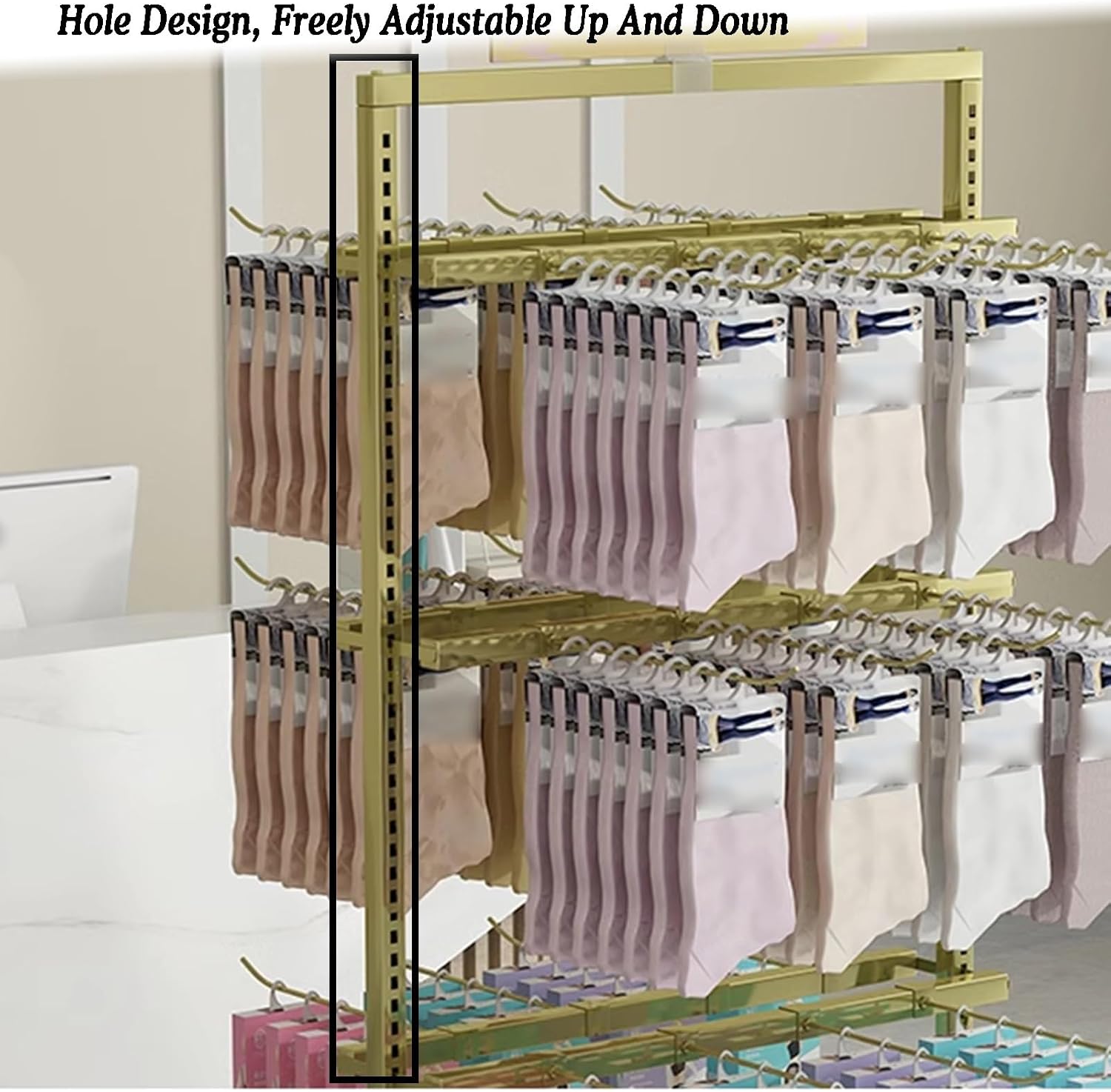 Underwear Display Stands,Freestanding Clothing Store Boutiques Retail Lingerie Garment Rack,Metals Lingerie Stand Shelves,for Socks Bra Panties(Color 2,100 X 40 X 135cm)