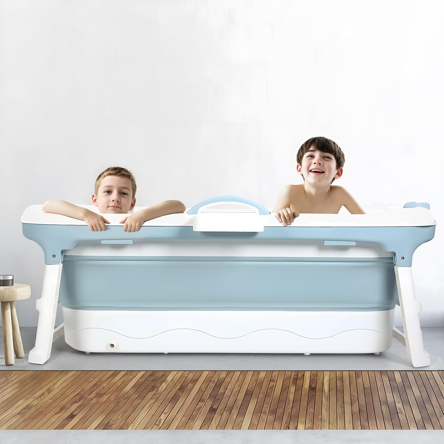 Collapsible Bathtub 58/56/50/46 Inch, Large Portable Bathtub, Freestanding Foldable Tub for Adults Kids, Folding Tub for Shower, Hot Bath, Ice Bath A-blue-120cm