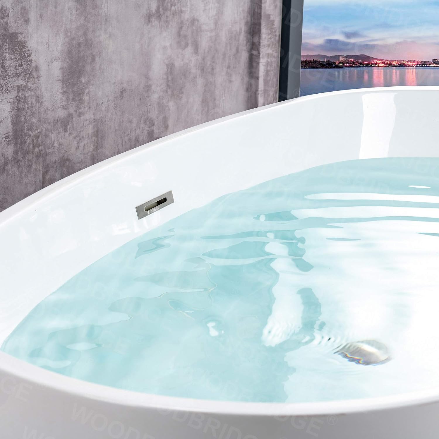 WOODBRIDGE 59'Freestanding White Acylic Soaking Bathtub with Brushed Nickel Drain and Overflow,BTA1518 -B/N-Drain &O
