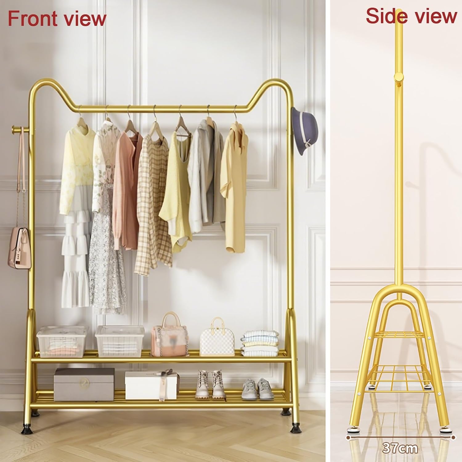 Heavy-Duty Clothes Rack,Portable Garment Rack With Storage Shelves And Coat/Hat Hooks,Hanging Racks For Clothes,Freestanding Rolling Clothing Organizer For Bedroom Living Room(Black,80cm(31.5in))