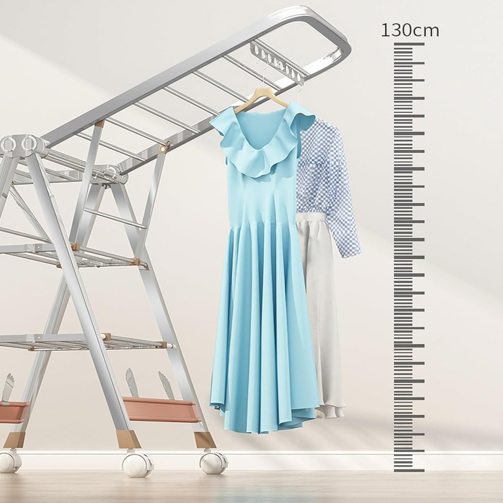 Adjustable Portable Rolling Garment Rack with Wheels, Foldable Metal Clothing Organizer with Bottom Shelf for Bedroom, Laundry, Living Room - 150cm