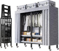 Foldable Clothe Rack with Wheel & cover Load 2000lbs Heavy-duty Portable Wardrobe for Bedroom Armoires Freestanding Clothing Coat Storage Rack rolling Garment Rack for Hanging Clothes,hazy Gray (Size