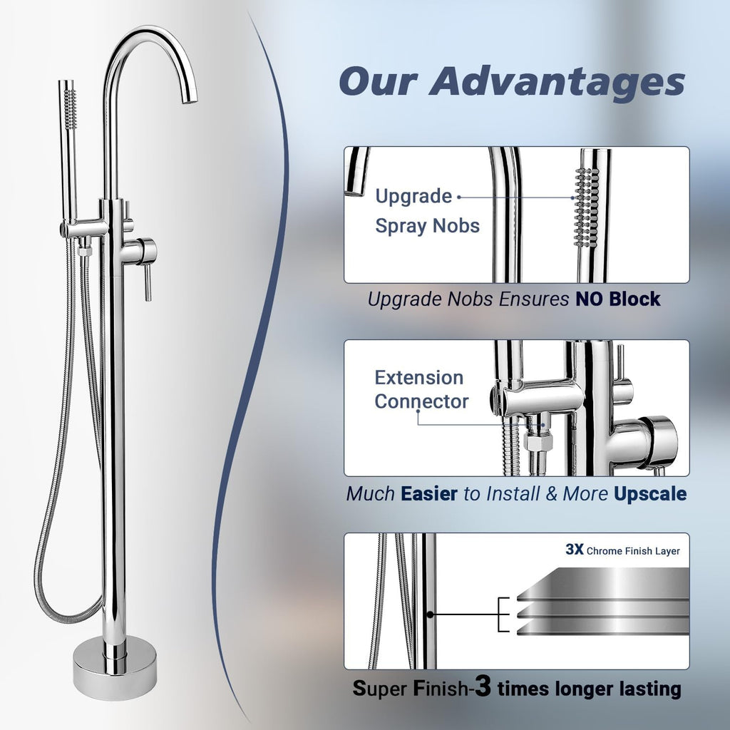 Freestanding Tub Faucets, Floor Mount Free Standing Tub Faucet, Brass Tub Filler, Freestanding Bathtub Faucet Shower Mixer Tap, Chrome