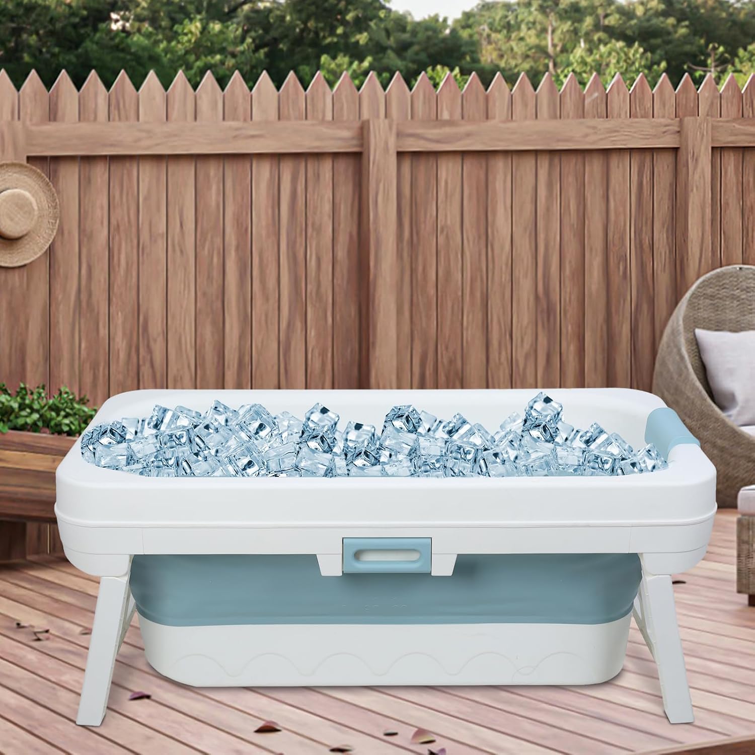 Foldable Bathtub for Adults, 55 inch Large Portable Bath tub with Storage Basket, Freestanding Surround Collapsible Bathtub, No Lid, Hot Bath, Ice Bath (Blue C, 130cm)