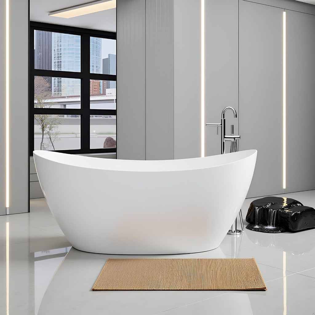 60' Acrylic Freestanding Bathtubs, High-back Stand Alone Tub, Soaking Tubs for Bathroom, Integrated Overflow and Drain, cUPC Certified, Gloss White