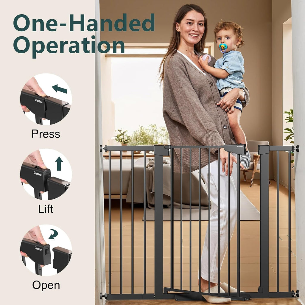 Cumbor 36' Extra Tall Baby Gate for Stairs, 29.7-48' Wide Dog Gates for Doorways, Auto Close Safety Gate for Babies and Pets, Easy Install, Pressure Mounted, Fits Doorways, Stairs, Entryways, Black