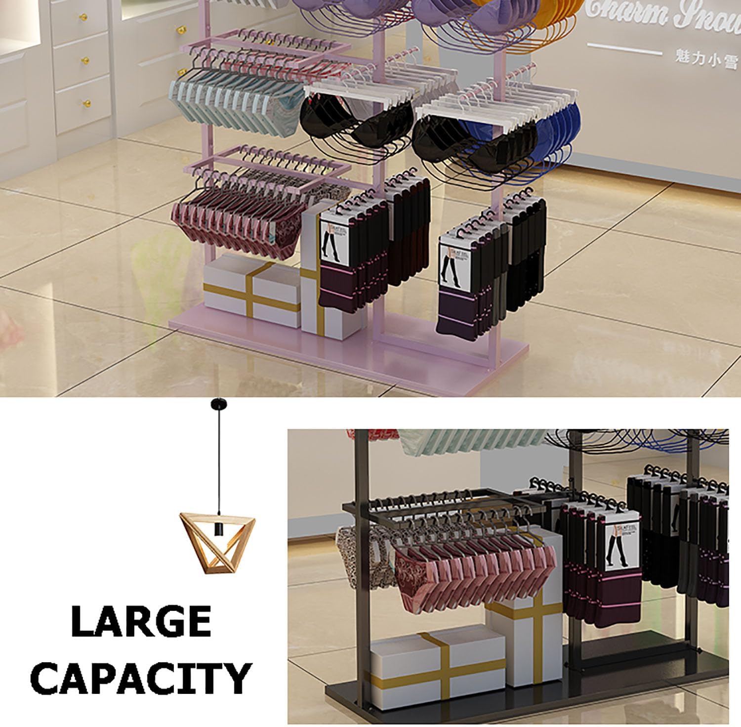 Underwear Display Stands, Freestanding Clothing Store Boutiques Retail Lingerie Garment Rack, Coat Rack Stand Commercial Shelves for Socks Bra Panties Scarves Storage