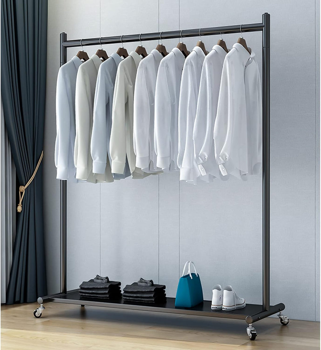 Heavy Duty Clothing Rack on Wheels - Freestanding Metal Garment Rack with Shelves for Bedroom & Boutique, 80x40x165CM, Commercial Grade, Black, & Stylish Stora Solut
