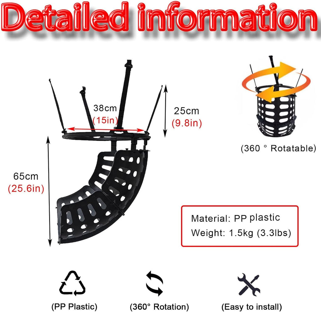 Basketball Return Attachment with 360° Rotating Chute, Outdoor Basketball Shot Returner, Plastic Basketball Net Catcher