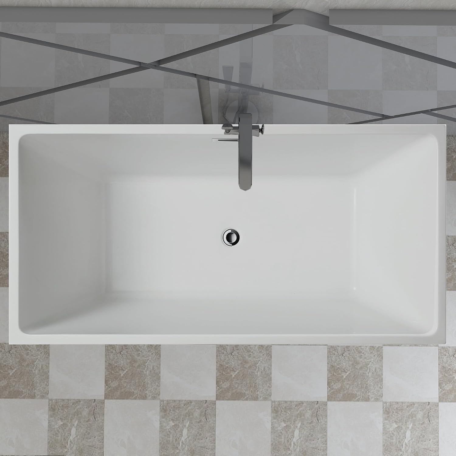 Vanity Art 59 X 30 Inch White Acrylic Freestanding Bathtub | Contemporary Design Soaking Tub with Pop-up Drain Overflow Included, UPC Certified VA6813B-S-PW