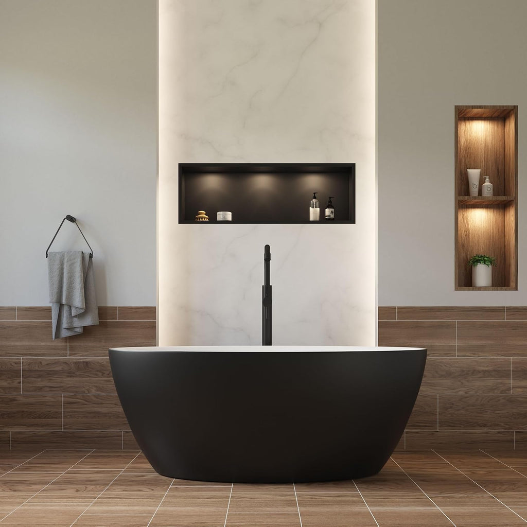 Dowell 59' x 30' Modern Acrylic Freestanding Bathtub | Elegant Oval Soaking Tub with Integrated Overflow for Bathroom, Matte Black-080 5930 02