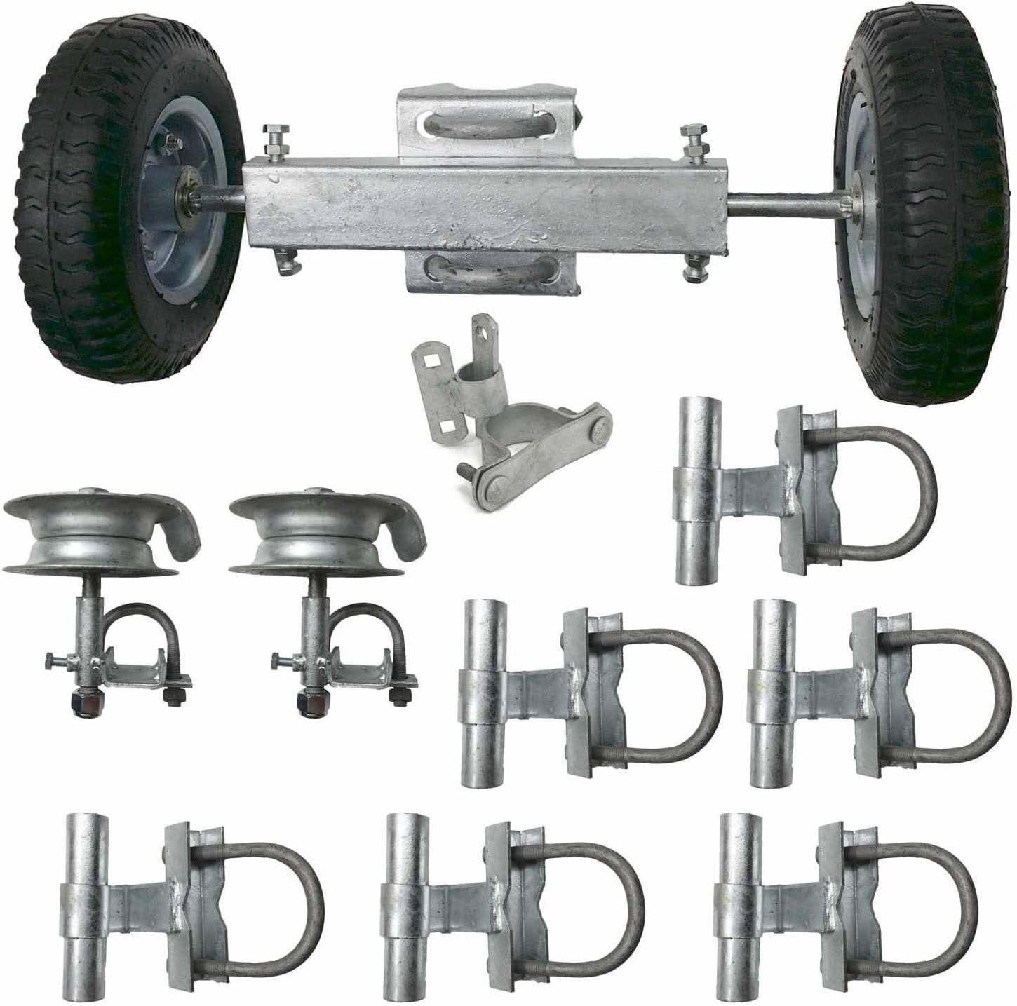 ChainLink Rolling Gate Hardware Kit Slide Chain Link Fence Gate Kit Sliding Componets for Residential Commercial Kit Guide Rollers Mounting Brackets Wheels Latch