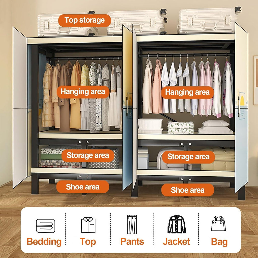 Foldable Metal Garment Rack, Wardrobe Closet With Cover, 1200lbs Heavy Duty Clothing Rack For Hanging Clothes, Portable Enclosed Closet Rack For Hanging Clothes Storaging(D,180cm/70.9inch)