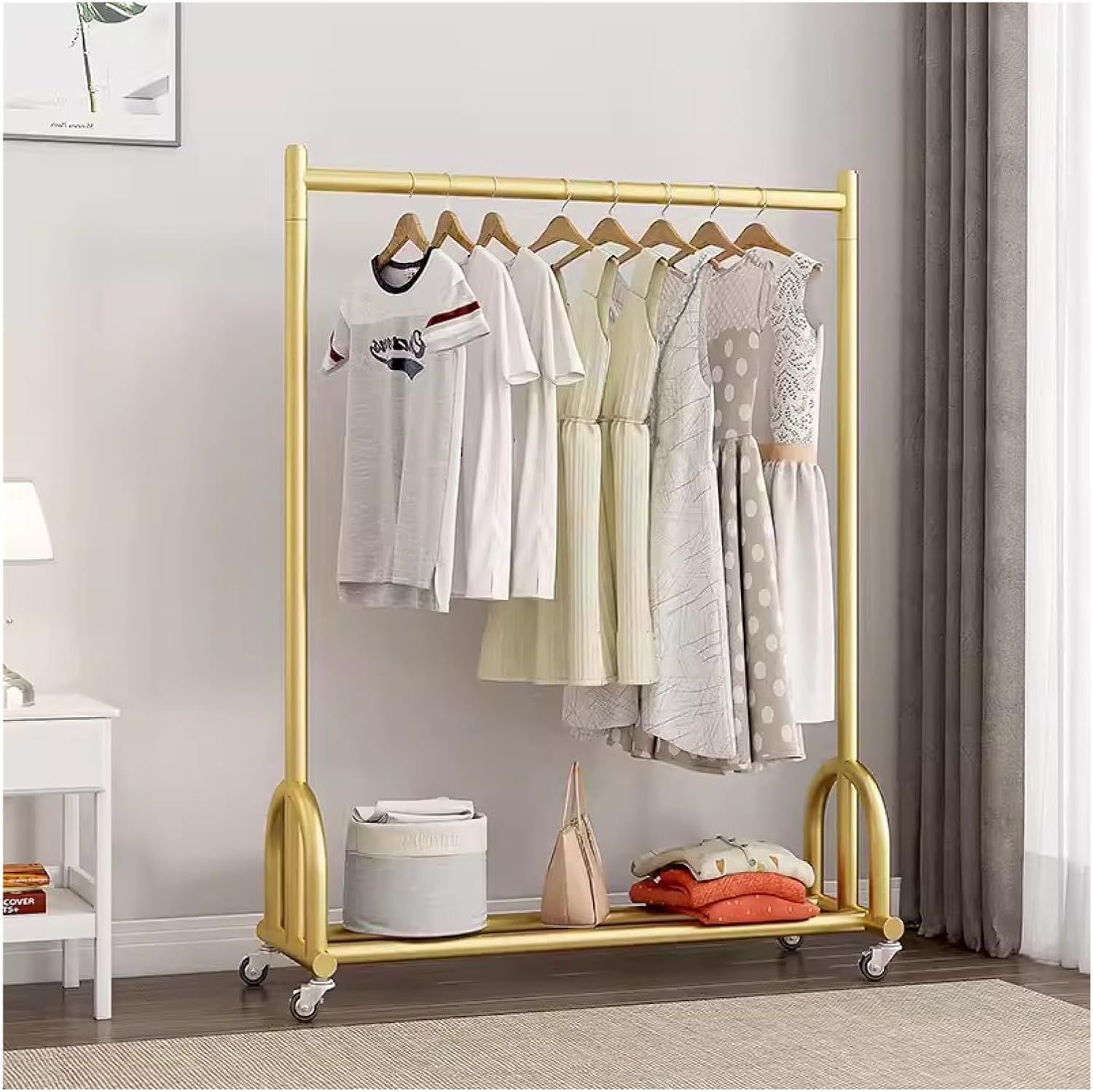 Freestanding Double Rod Clothing Hanger Stand With Storage Display Shelf For Hanging Clothe,Clothes Rail Garment Rack Heavy Duty Clothes Garment Rack