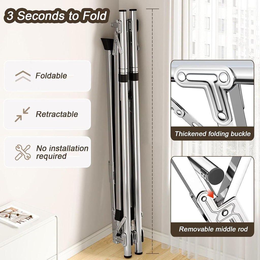 Hanging Clothes Rack Retractable - Collapsible Clothing Rack - X-Shaped Stainless Steel Laundry Drying Rack - Free Standing Clothes Rack with Non-Slip Feet,2m/79in