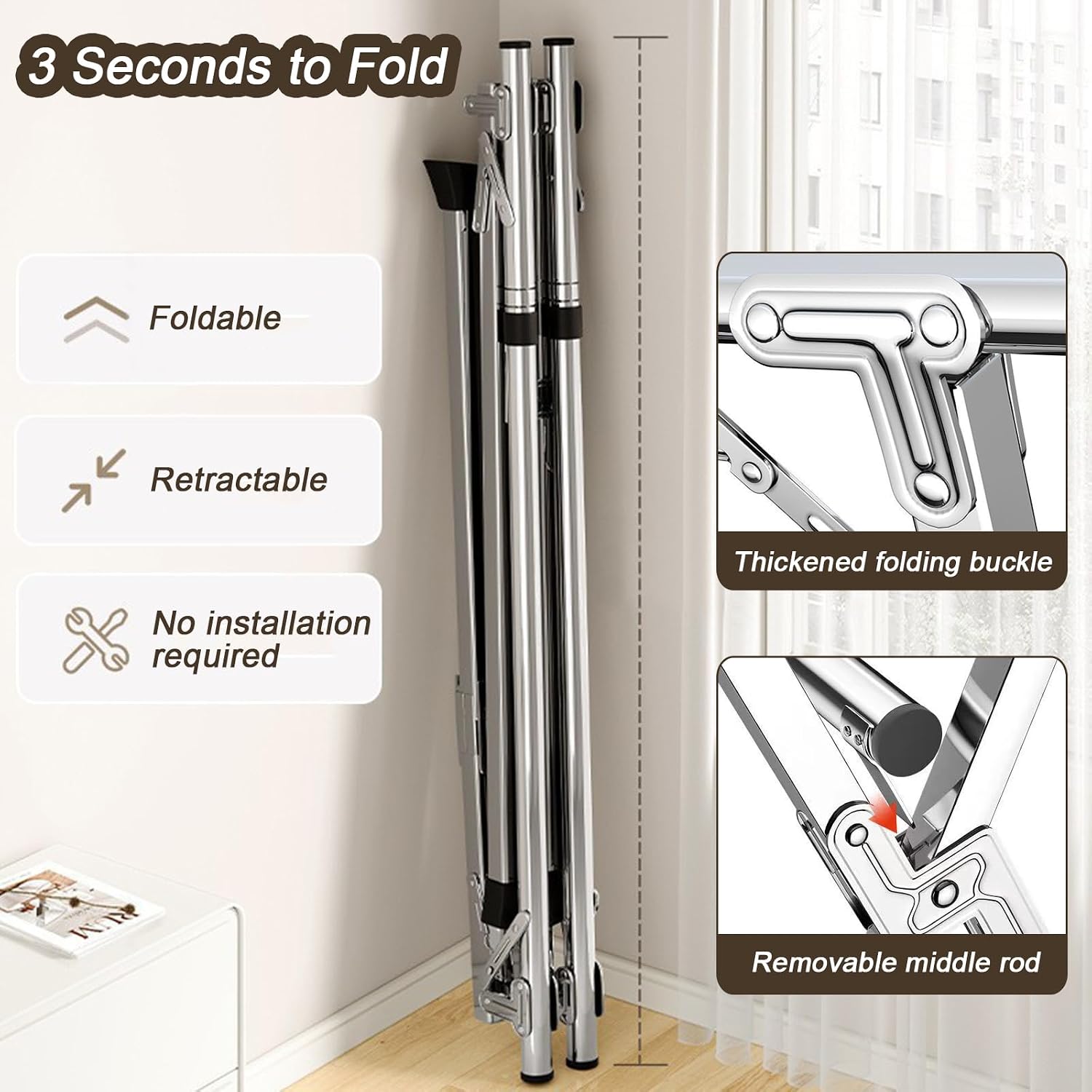 Hanging Clothes Rack Retractable - Collapsible Clothing Rack - X-Shaped Stainless Steel Laundry Drying Rack - Free Standing Clothes Rack with Non-Slip Feet,2m/79in