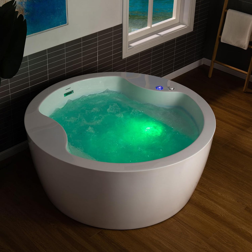 WOODBRIDGE Spacious 59' Whirlpool and Air Bath Heated Soaking Tub with Adjustable Speed Air Blower, LED Control Panel, Integrated Seat, BJ061