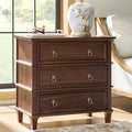 HULALA HOME Farmhouse End Table with 3 Drawers, Paulownia Solid Wood Side Table with Vintage Knobs, Ancient End Table with Charging Station, Easy Assembly, Walnut