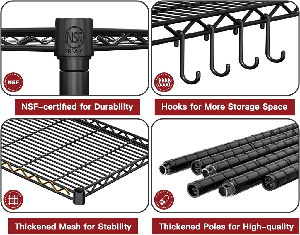 PrimeZone 48' W x 24' D x 81' H Heavy Duty Wire Storage Shelves with Wheels, 5 Tier Adjustable NSF Certified Garage Shelving Unit, Rolling Metal Organizer Shelf Utility Rack for Warehouse, Restaurant
