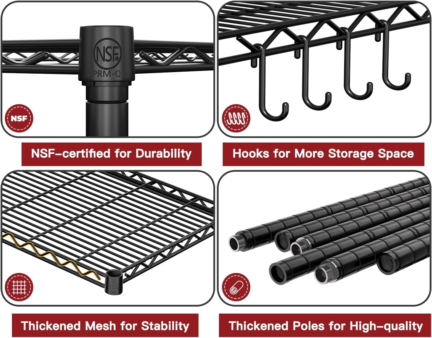 PrimeZone 48' W x 24' D x 81' H Heavy Duty Wire Storage Shelves with Wheels, 5 Tier Adjustable NSF Certified Garage Shelving Unit, Rolling Metal Organizer Shelf Utility Rack for Warehouse, Restaurant