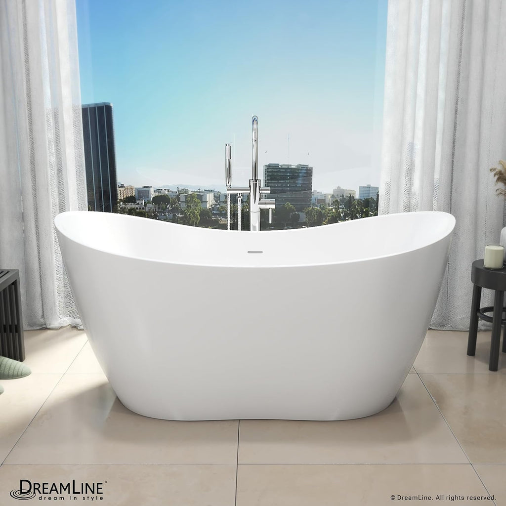 DreamLine Nile 67 inch L x 28 3/8 inch W x 28 3/8 inch H Freestanding Acrylic Bathtub with Brushed Nickel Drain