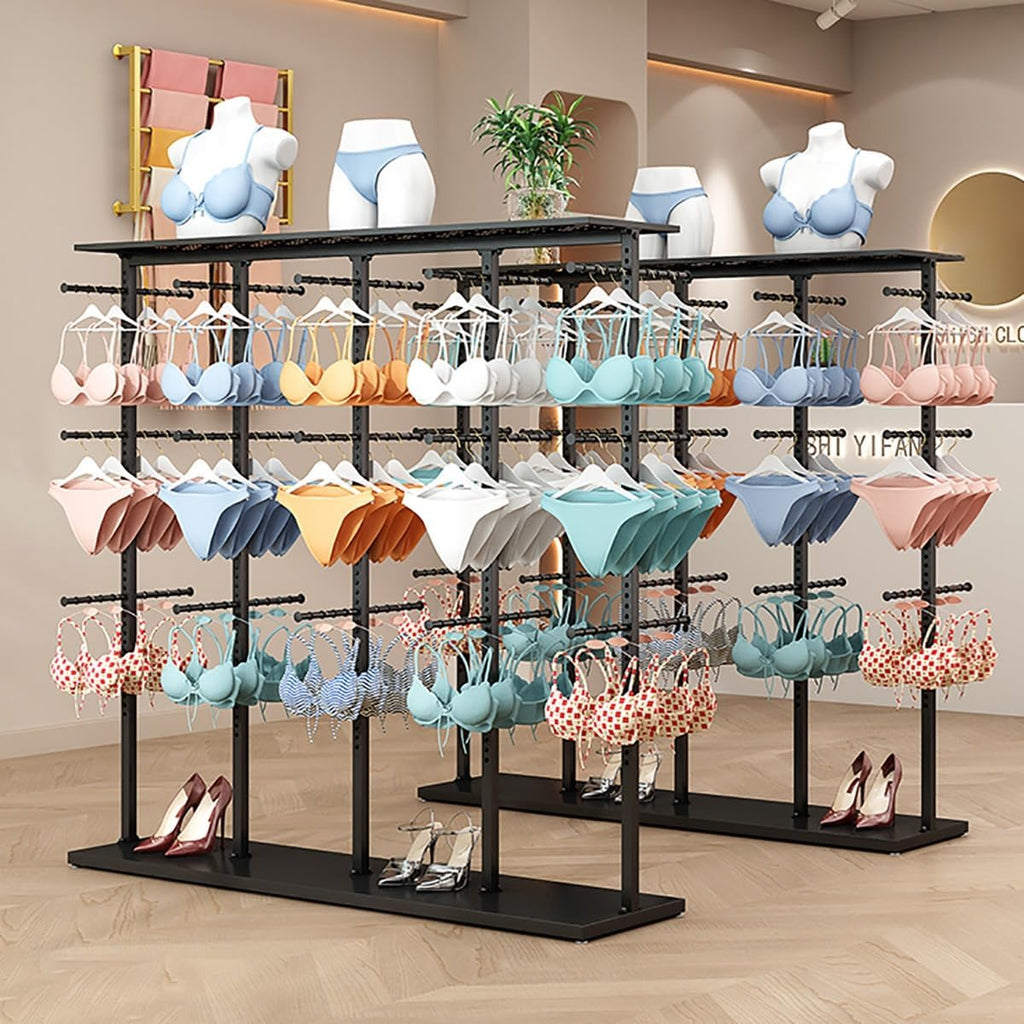 Underwear Display Rack, Coat Rack Stand with Adjustable Shelf Spacing, Freestanding Clothing Store Boutiques Retail Lingerie Garment Racks for Socks Bra Panties(Gold)