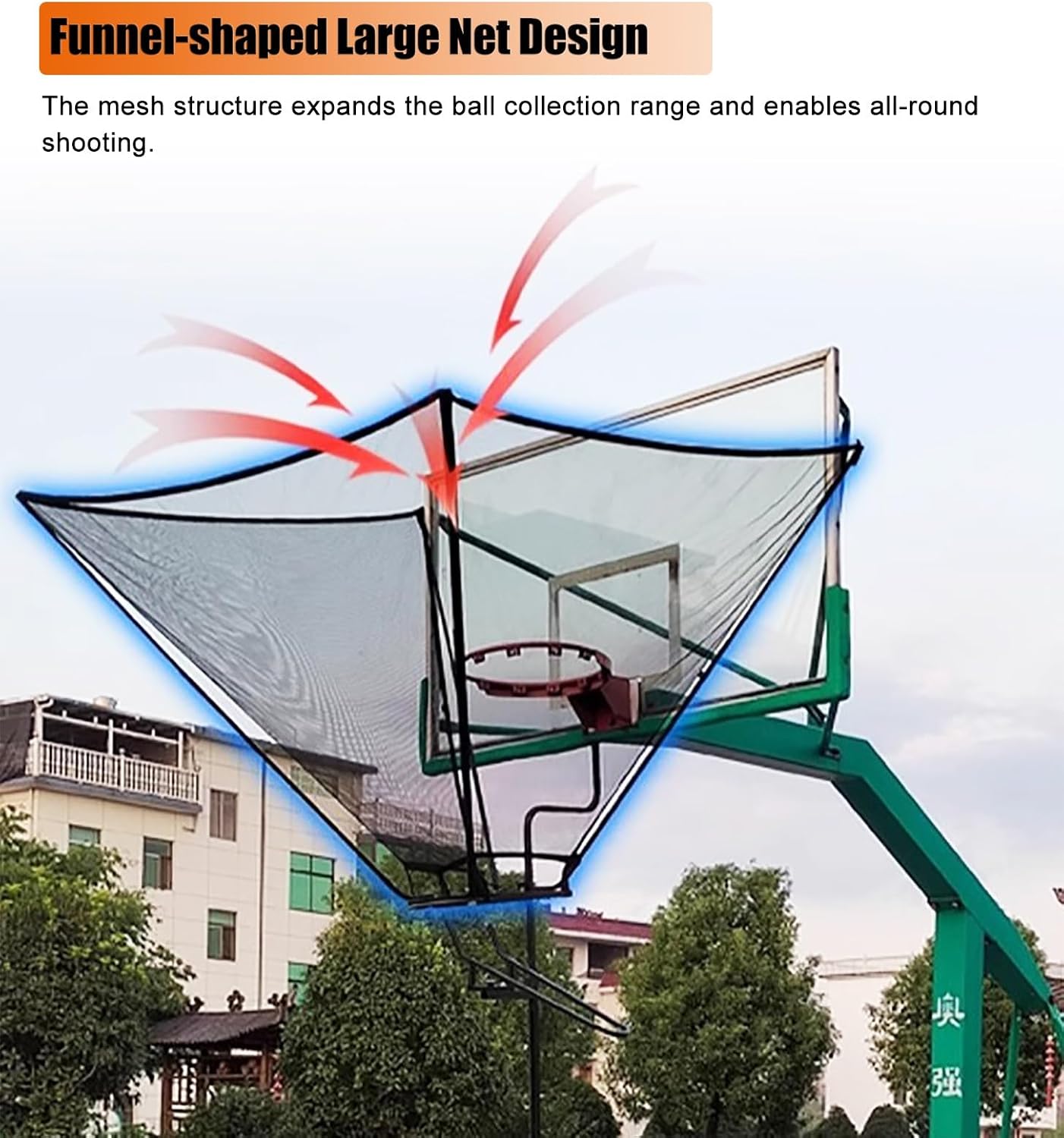 Black Basketball Return Automatic Attachment for Hoop, Floor Standing Rolling Basketball Net Catcher Ball Return Machine, Indoor Outdoor Hoop Returner