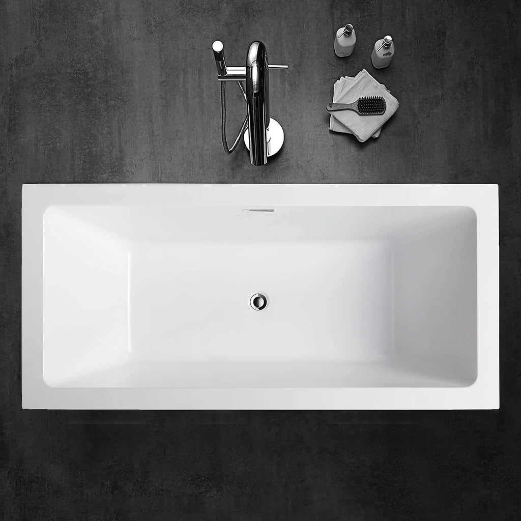 Vanity Art 67 X 31 Inch White Acrylic Freestanding Bathtub | Contemporary Design Soaking Tub with Pop-up Drain and Slotted Overflow Included, UPC Certified VA6814-L
