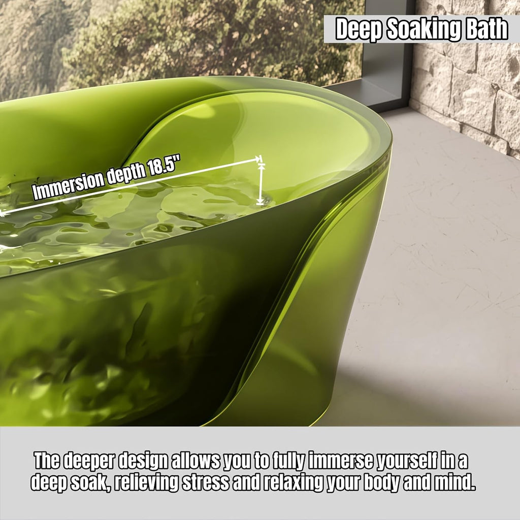 68' Edeyeu Colorful Freestanding Bathtub - Modern Crystal-Like Soaker Tub with Natural Resin Material, Durable Stand Alone Bathtub for Luxury Bathroom Décor, with drainBrown