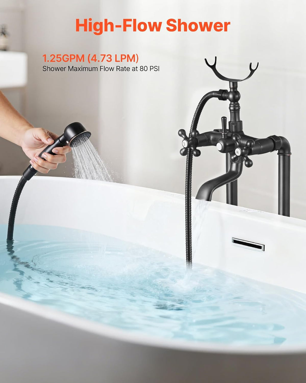 VEVOR Clawfoot Bathtub Faucet, Freestanding Tub Faucets with Handheld Shower, Vintage Oil-Rubbed Bronze Tub Filler Faucet Shower Kit with 360° Rotation Spout & 59-inch Long Hose for Bathtubs