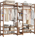 Floor-Standing Solid Wood Rotating Coat Rack，Natural Bamboo Coat Rack Stand with Hanging Rod, 2 Shelves & Hooks - Freestanding Garment Rack for Bedroom, Hallway & Entryway - Eco-Friendly, St