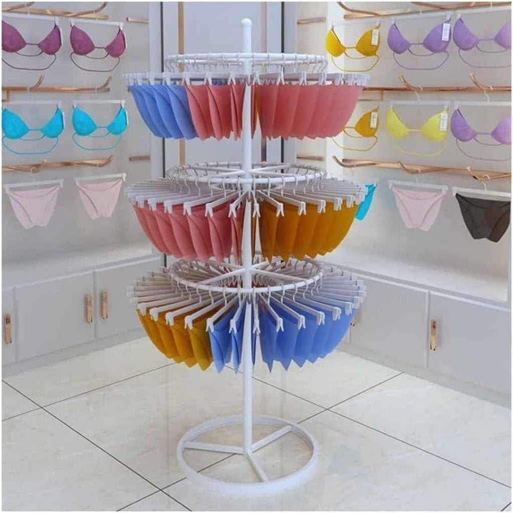 Commercial 3-Tier Round Garment Display Stand - Freestanding Retail Merchandising Rack for Bras, Shorts, and Socks - White Store Fixture