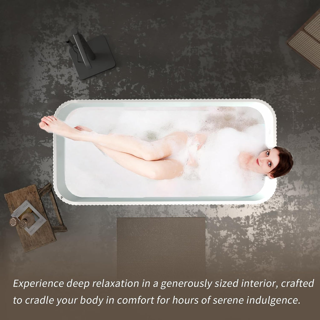 67'Luxury Freestanding Rectangular Massage Bathtub with 10 Hydrotherapy Jets, Glossy White Acrylic, Chrome Pop-up Drain, cUPC Certified,Gloss White