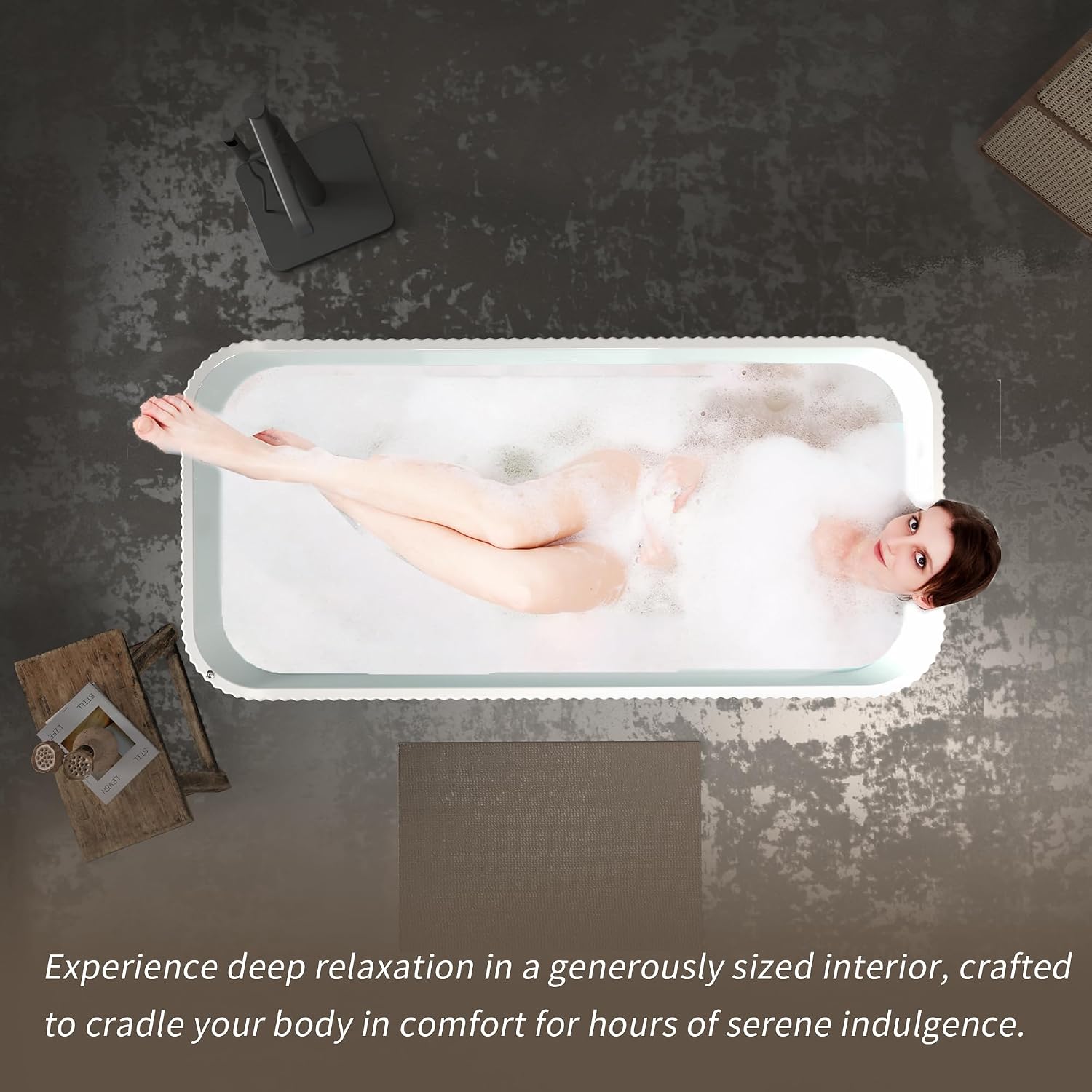 67'Luxury Freestanding Rectangular Massage Bathtub with 10 Hydrotherapy Jets, Glossy White Acrylic, Chrome Pop-up Drain, cUPC Certified,Gloss White