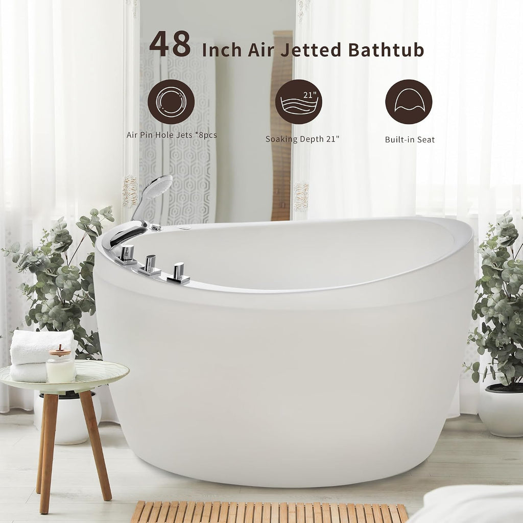 Empava Air Jetted Massage Bath Tub 48 in. Freestanding Bathtub Air Mirco Bubble Hydrotherapy Oval Japanese SPA Tub