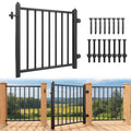 Deck Railing Gate Stainless Steel Black Textured Powder-Coat Finish Deck Gate Kit with Latch for Deck,Garden,Yard, Porch,Patio (Black, Left Hand in Swing)