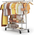 coat stand 113kg Load Capacity Commercial Grade Clothing Garment Rack Heavy Duty Sing Rail Adjustable Collapsible Rolling Clothes Rack on Wheels Chrome Finish