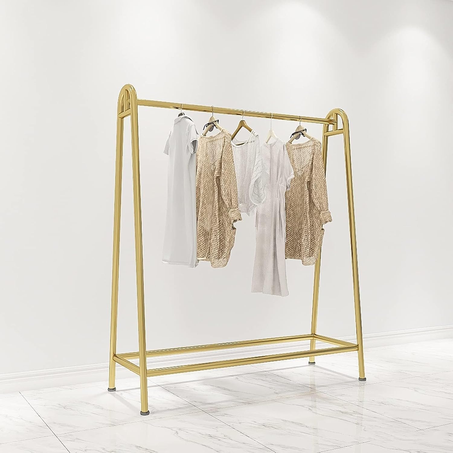 Gold Metal Garment Rack, Free Standing Clothing Organizer, Heavy Duty Clothes Display Rack 120x40x150cm