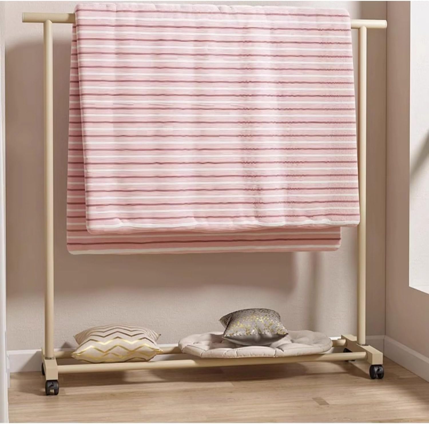 Clothes Garment Rack on Wheels, Metal Clothing Rail for Hanging Clothes, Rolling Clothing Organizer for Bedroom, Laundry Room