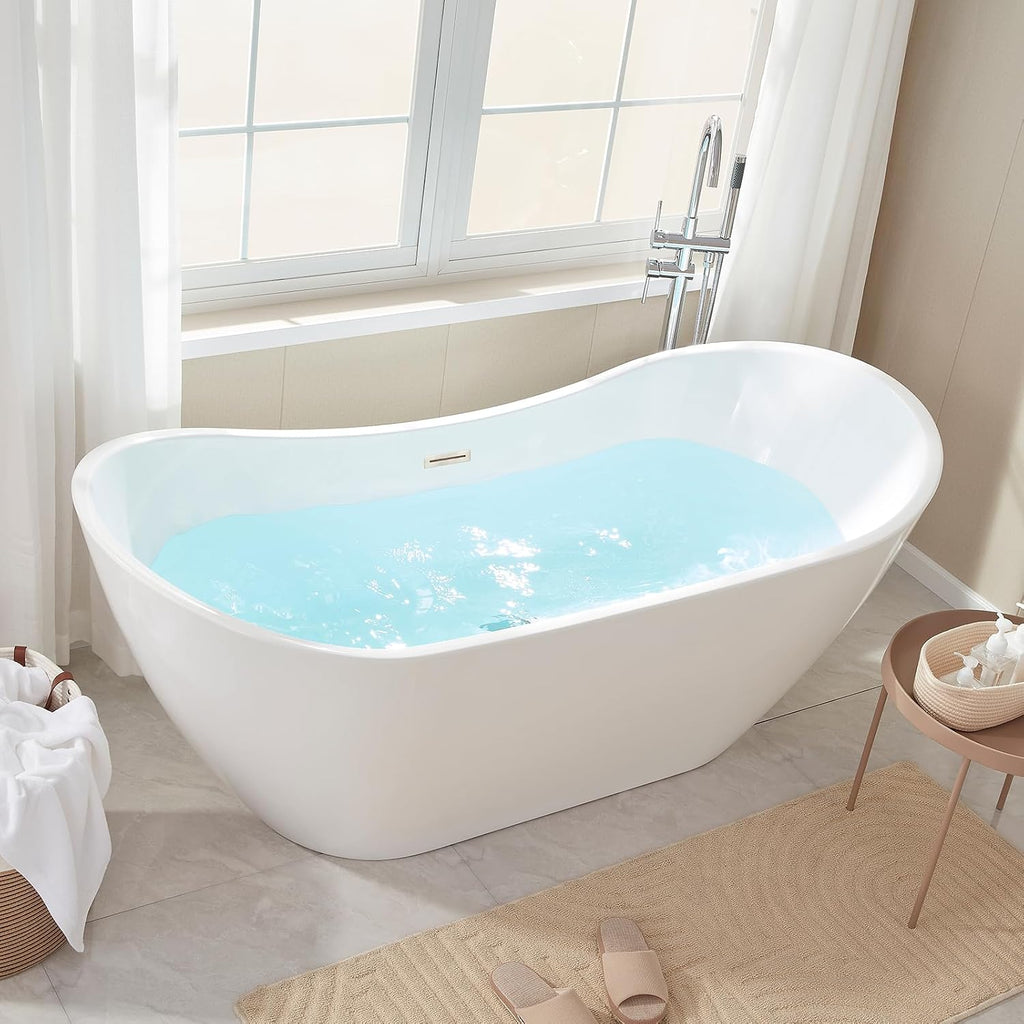 Vanity Art 71' Freestanding Bathtub | Free Standing Tub Stand Alone Tub with Contemporary Design for Soaking and Bathing, Overflow and Pop-up Drain with UPC Certified, Acrylic, VA6517-BN